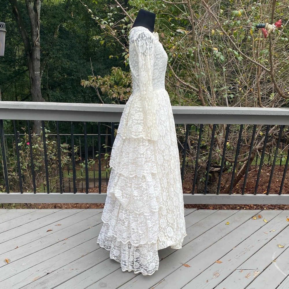 Vintage 50s Tiered Ruffle Victorian Bridgerton Queencore Regency Wedding Dress - Picture 2 of 16